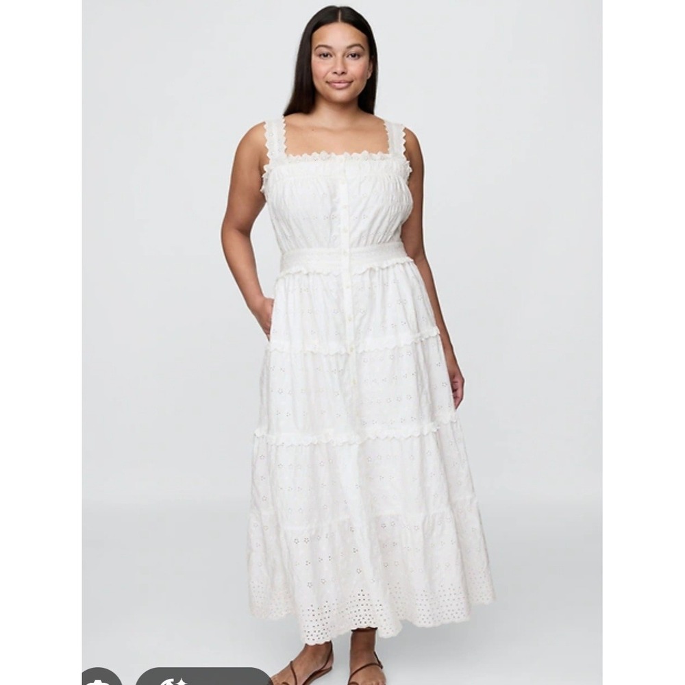 GAP x DOEN Eyelet Midi Dress White Floral Cotton Size S Summer Spring Coastal